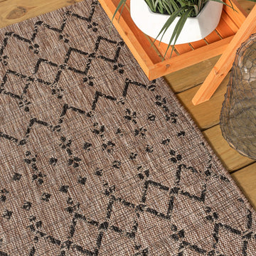 Ourika Moroccan Geometric Textured Weave Indoor/outdoor Square Rug